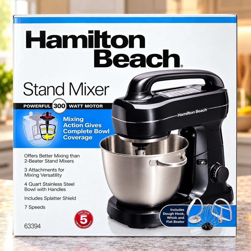 Hamilton Beach Stand Mixer 4 Quart 300W Black 7 Speeds Model 63394 New